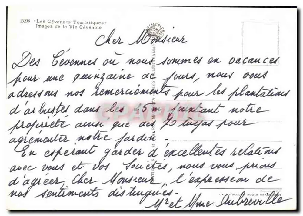 Die Cévennes — Landschaften, Dorf, Schäfer, Weber — Verlag Les Cévennes Touristiques, Nr. 13239 - Rückseite