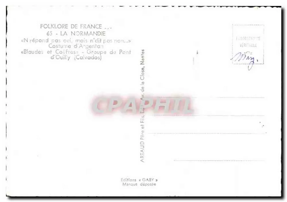 Folclore da França — 65 - A Normandia — Edições Gaby - Verso