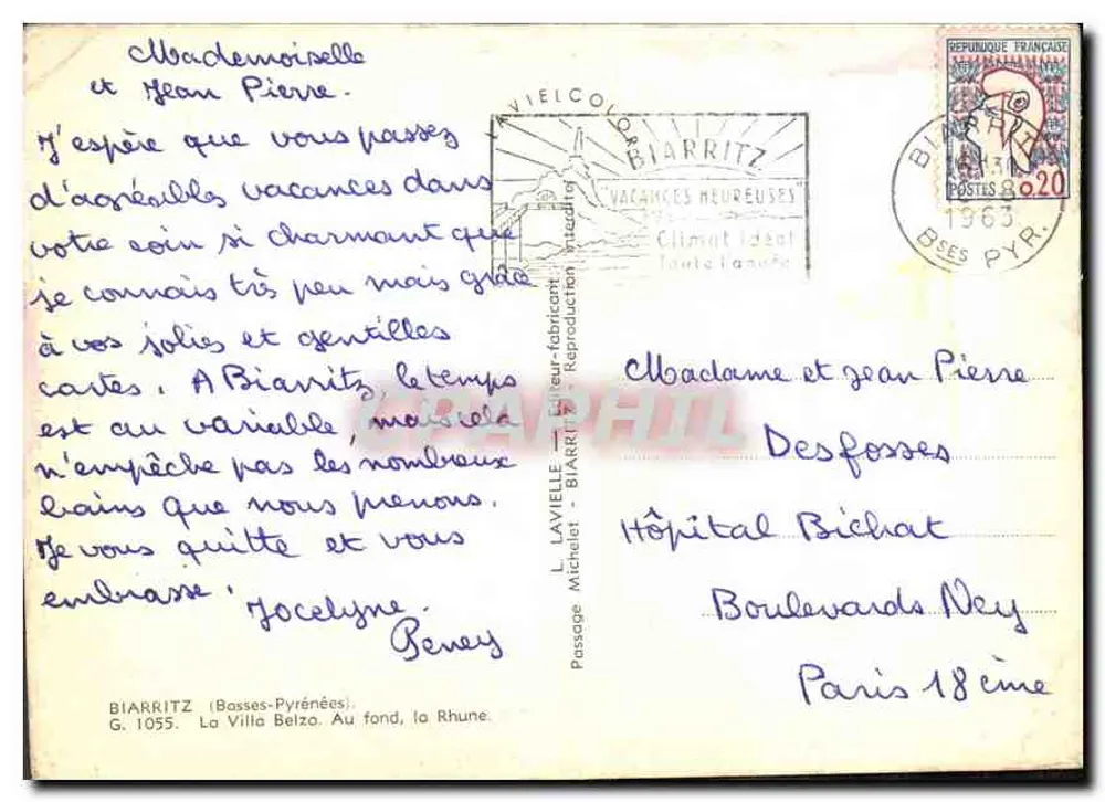 Villa Belzo — Biarritz — Verlag Lavielle, Nr. 1055 - Rückseite