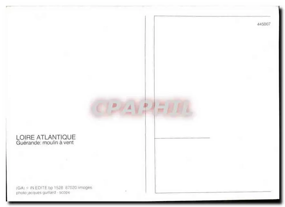 Guérande: Windmühle — Loire-Atlantique — Verlag IN EDITER, n° 445007 - Rückseite