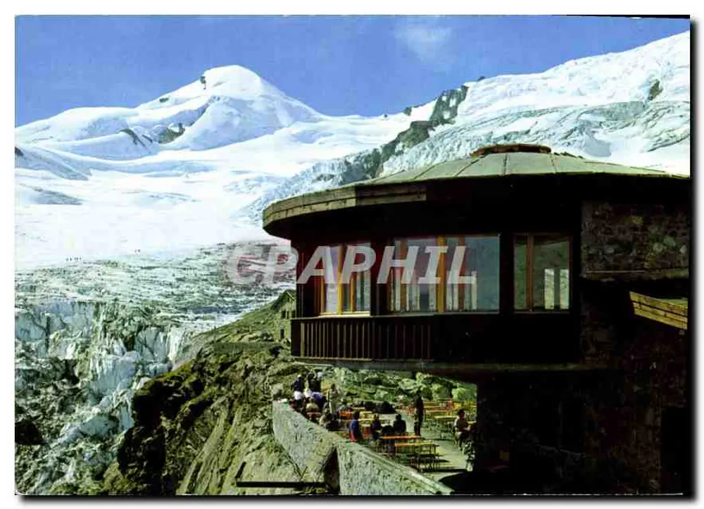 Saas-Fee, Wallis — Restaurant und Berghaus Längfluh 2847 m — Feegletscher und Allalinhorn 4027 m — Photo Kriopfenstein, Adelboden - Vorderseite