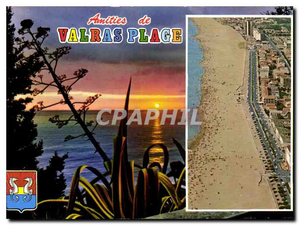 Valras Plage — Luftbild und Sonnenuntergang — S.A. Cartes Postales NPA-PODUMA - Vorderseite