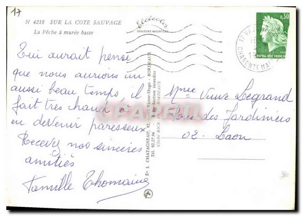 A Pescaria com maré baixa — Na Costa Selvagem — Editor L. Chataigneau, n° 4218 - Verso