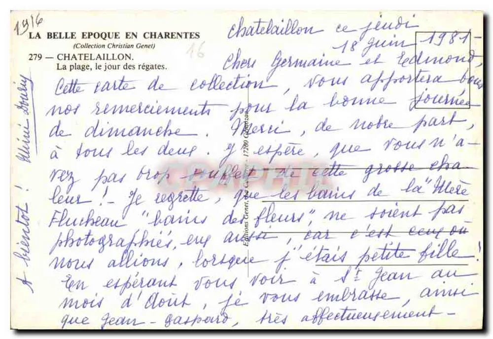 Châtelaillyon — Der Strand an Regattatag — Bains Guillotéau - Rückseite