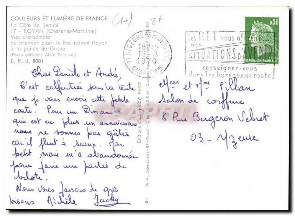 Royan — Übersicht, der Bac, der Royan mit der Spitze von Grave verbindet — Éditions Jean-Jaures - Rückseite