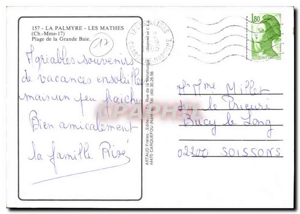 La Palmyre-les-Mathes — Strand der Grande Baie — Verlag ARTAUD Frères - Rückseite