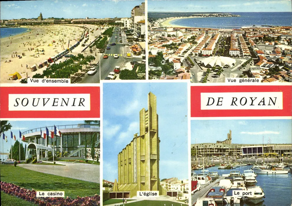 Royan — Widok ogólny, port, katedra, kasyno — Souvenir de Royan - Awers