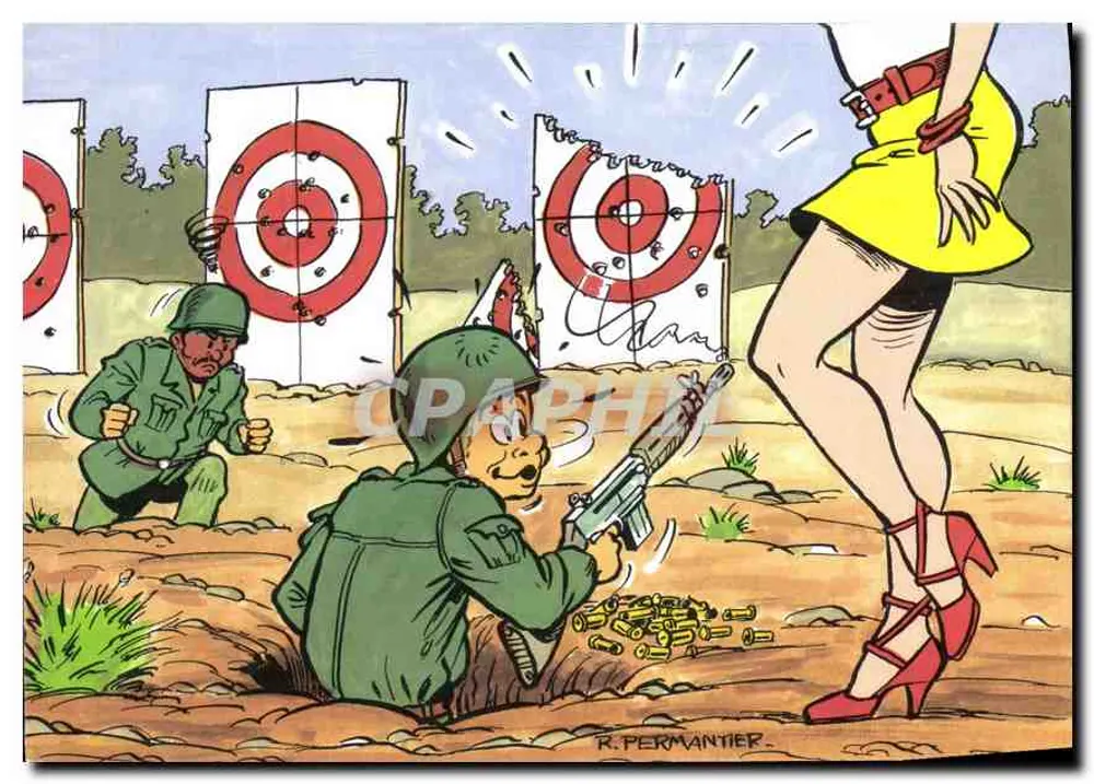 Soldados em ação — cena de tiro ao alvo — R. Permantier - Frente