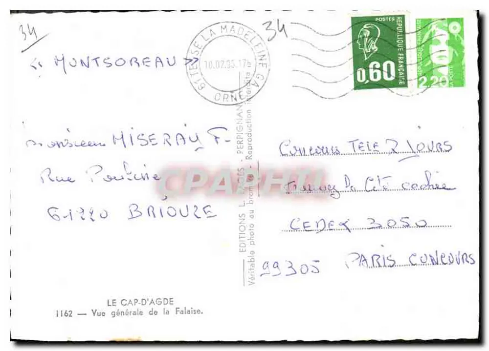 O Cap-d'Agde — Vista Geral da Falésia — Edições L. PAP - Verso