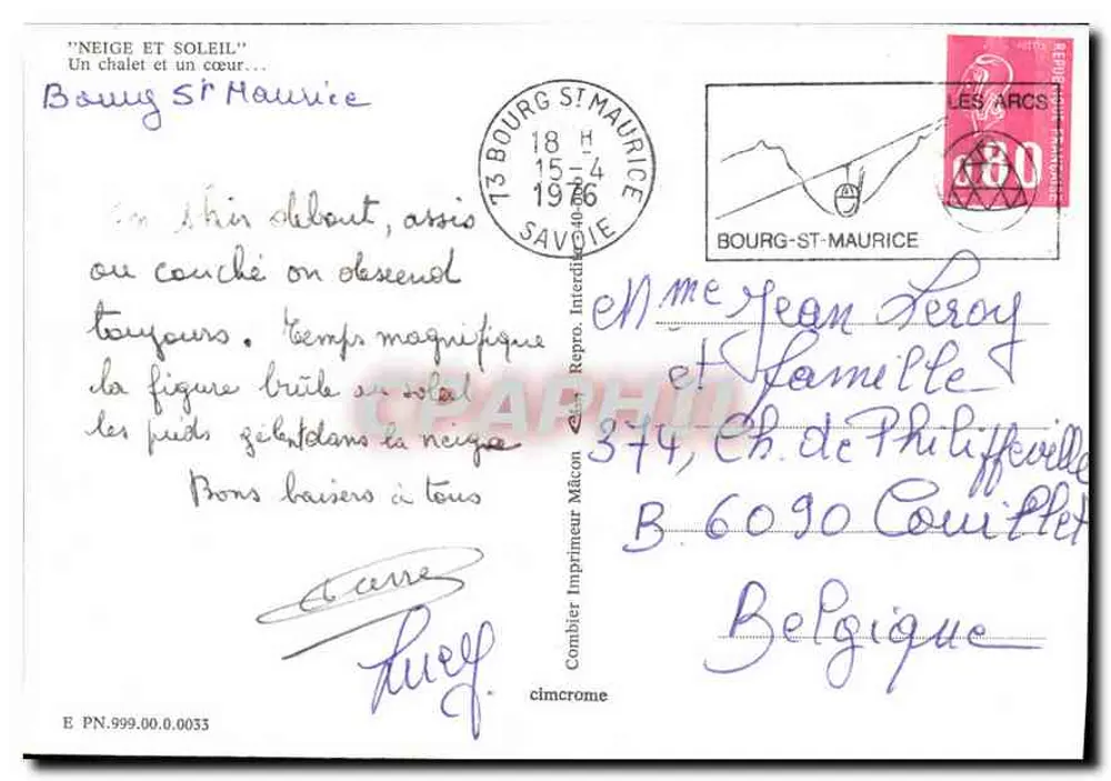 Schneechalet — Bourg-St-Maurice — Verlag: Combière Imprimeur Mâcon - Rückseite