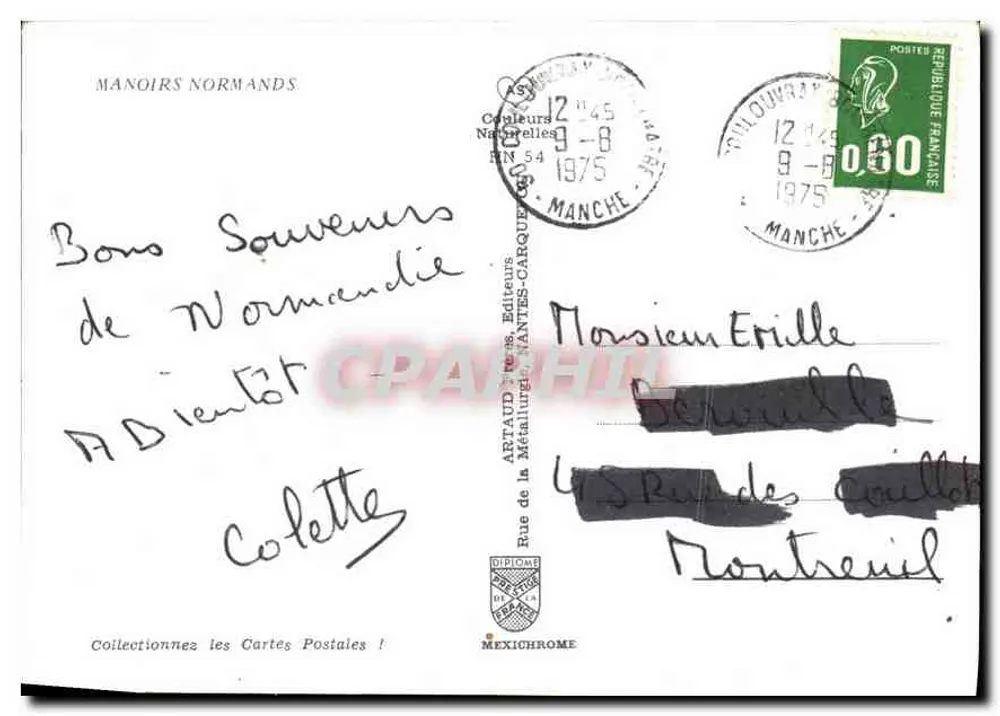 Casa com colunas — Manoirs Normands — editor Artaud, Nantes-Carquefou - Verso