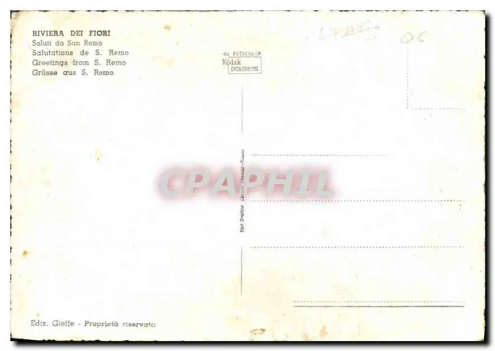 Sanremo — Riviera das Flores — Editor Gieffe - Verso
