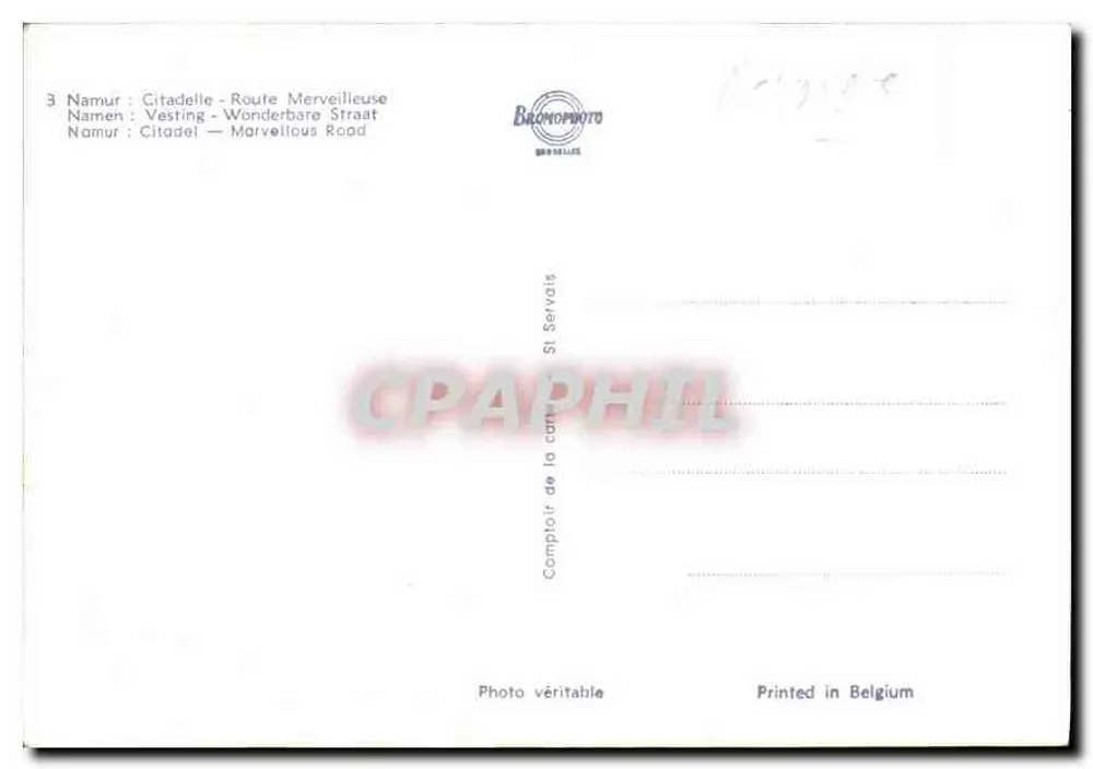 Namur — Citadela — Rota Maravilhosa — Bromophoto, Impressa na Bélgica - Verso