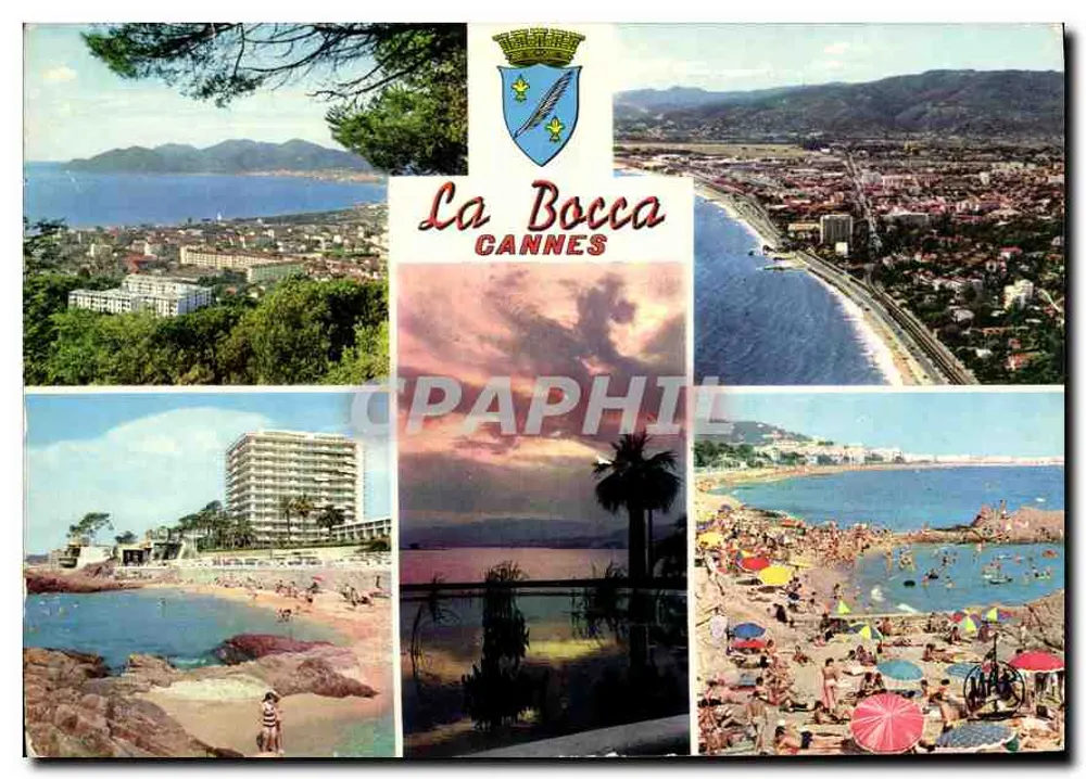 La Bocca - Cannes — vista geral, castelo da praia e praia, pôr do sol na extremidade - Frente