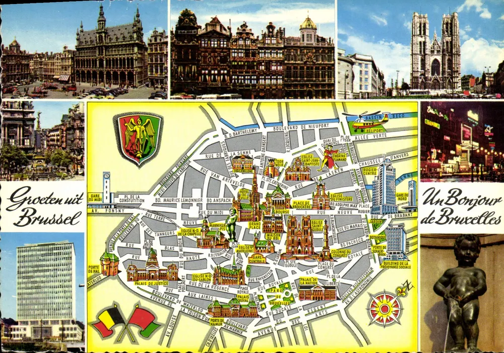 Bruxelas — cartão postal turístico com mapa da cidade — editor Sony - Frente