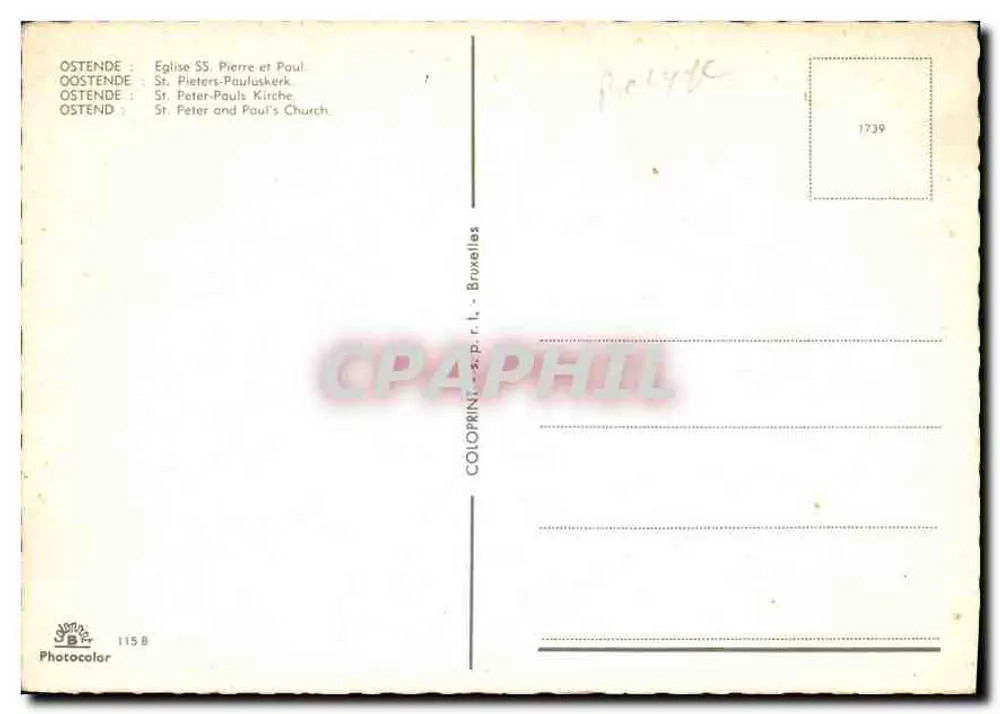 Ostende — Igreja de São Pedro e São Paulo — Coloprint-s.p.r.l. - Bruxelas - Verso