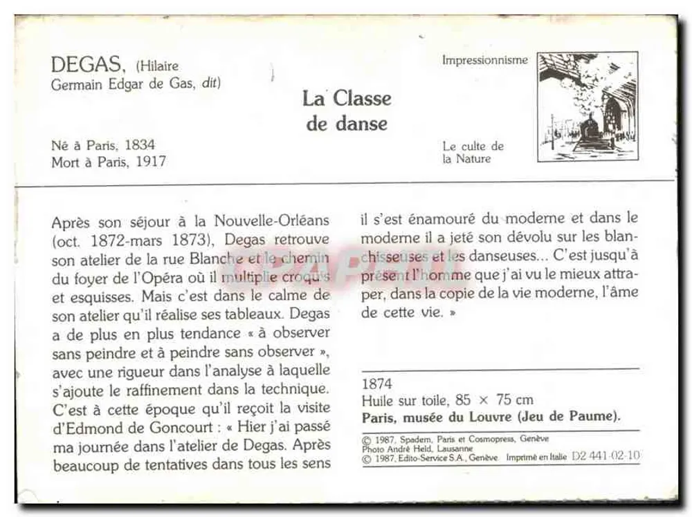 Die Tanzklasse — Werk von Degas — Verlag Spadem, Paris und Cosmopress, Genf - Rückseite