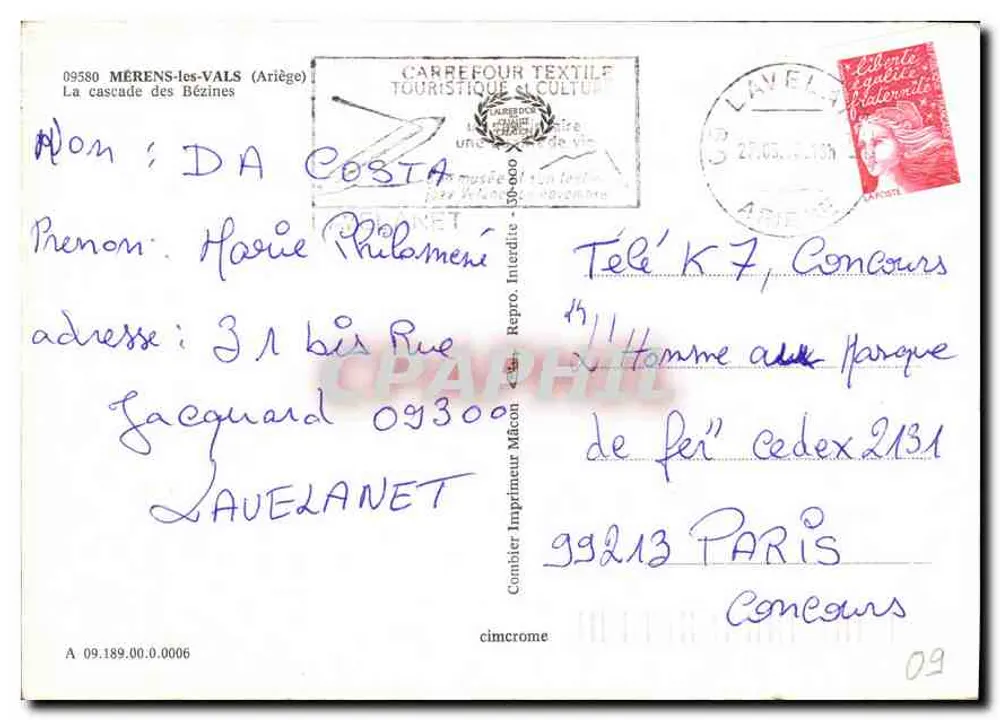 Wodospad Bézines — MÉRENS-les-VALS (Ariège) — Carrefour Textile Touristique et Culturel - Rewers