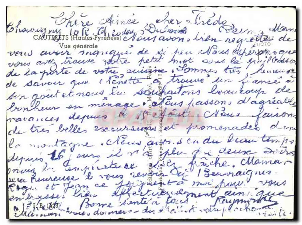 Cauterets (Hautes-Pyrénées) — Vista geral — Éditions Françaises, n° 1633 - Verso