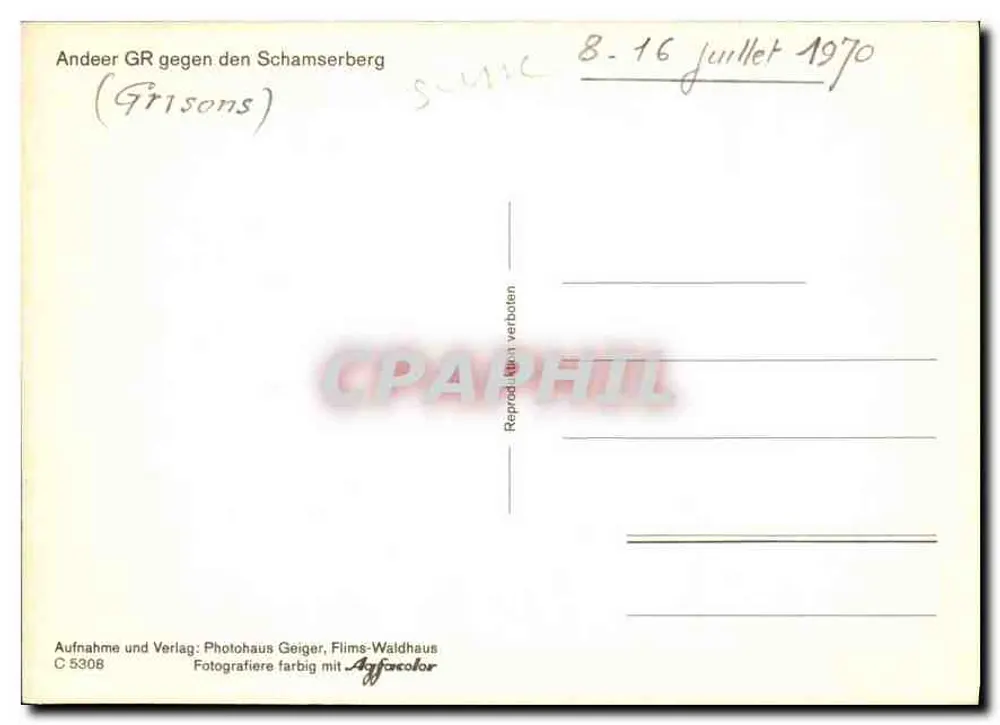 Andeer GR contra o Schamserberg — Grisons — Photohaus Geiger, Flims-Waldhaus, C 5308 - Verso