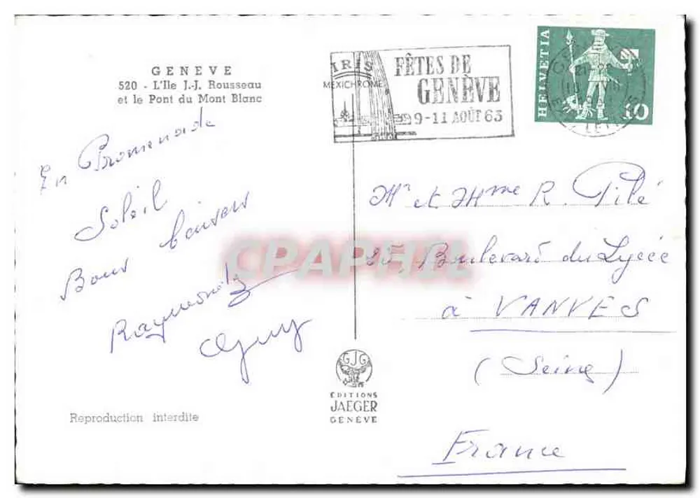 Genf — L'Île Rousseau und die Pont du Mont Blanc — Edition Jaeger, Nr. 520 - Rückseite