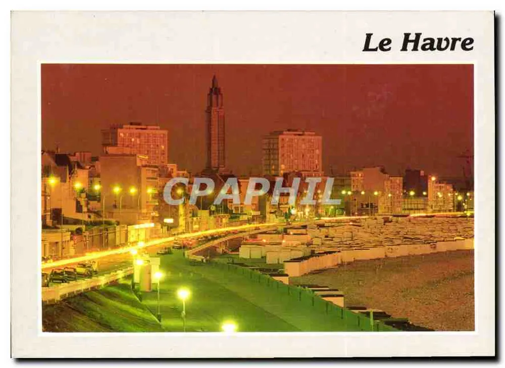 Le Havre — Vista noturna — Éditions et Impressions Cornibier / Mâcon, série C3 76351-1-0305 - Frente