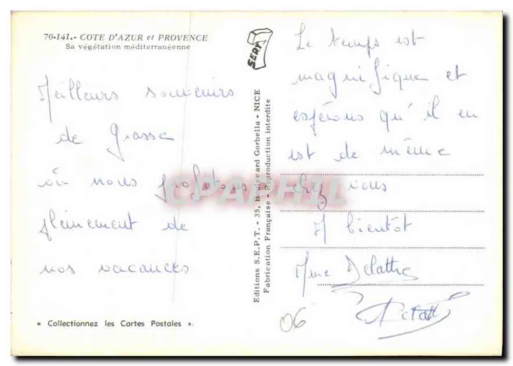 Jardim mediterrâneo em Nice — Côte d'Azur — Edições S.E.P.T. - 70-141 - Verso