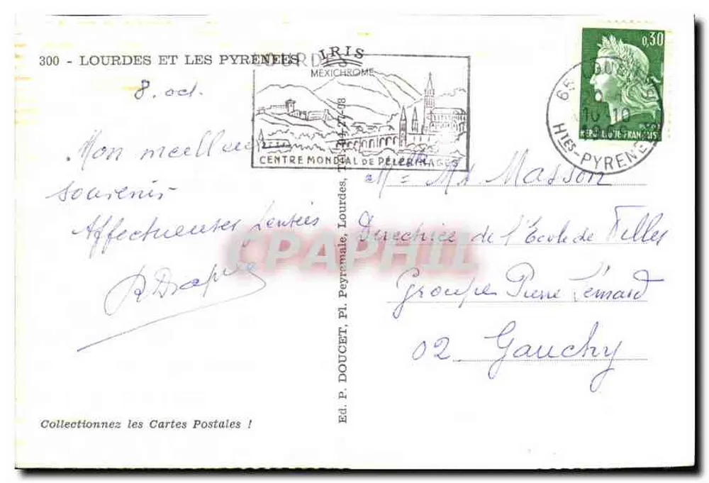 Lourdes e os Pirineus — vista panorâmica das montanhas — Ed. P. Doucet, Pl. Peyrou, Lourdes, n° 300 - Verso