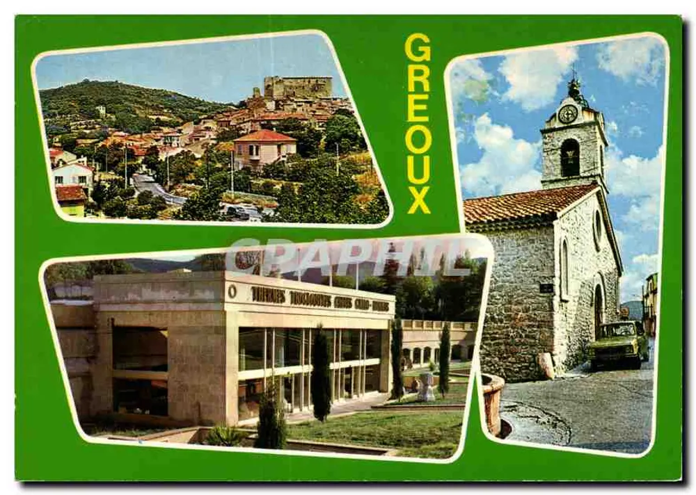 Greoux-les-Bains — Panoramablick, Kirche und modernes Gebäude — Graphaphtel - Vorderseite