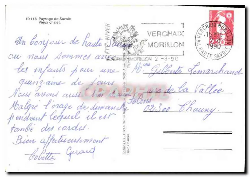 Paisagem da Savóia — Velho chalé — Edições Cliché Gauzet - Verso