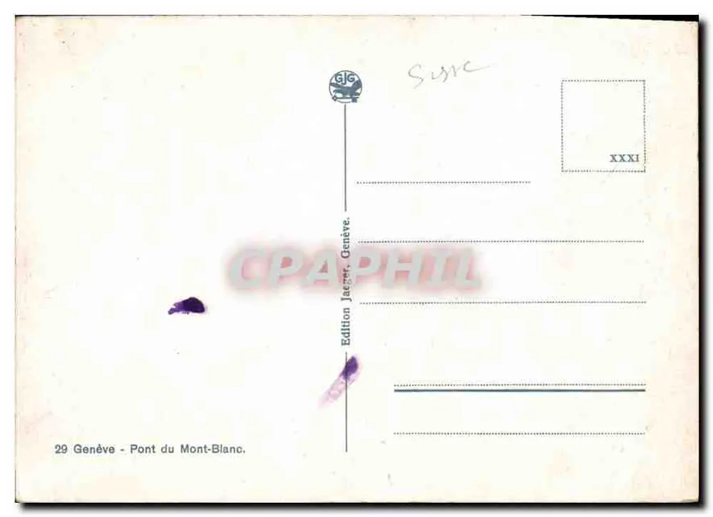 Genewa - Most Mont-Blanc — animowany widok z łabędziami i tramwajem — Wydawnictwo Jacquer, nr 29 - Rewers