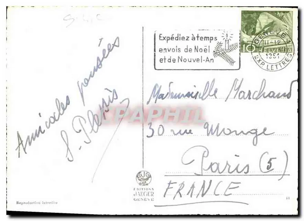 Genebra — Ponte do Mont-Blanc — Edições Jaeger, n° 8032 - Verso