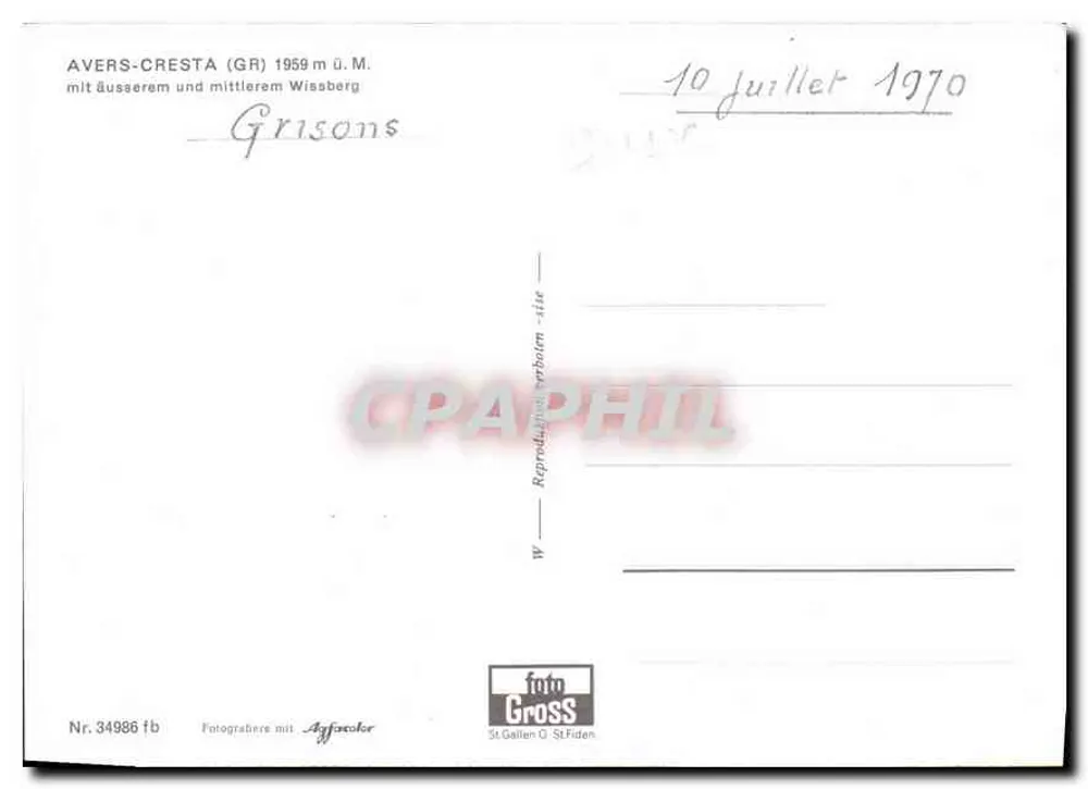 Avers-Cresta — mit dem Äußeren und Mittleren Wissberg — Foto Gross, St Gallen - Rückseite
