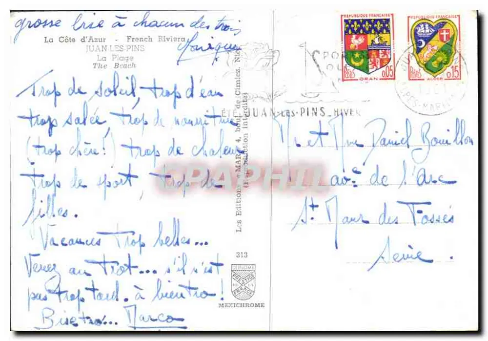 Juan-les-Pins — lebendige Strand — Les Éditions Iris, Serie 313 - Rückseite
