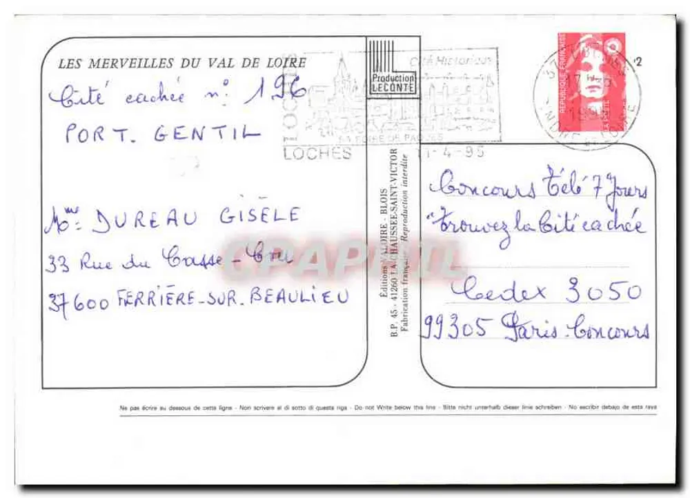 Os Castelos da Loire — Edições Leconte, n° 196 - Verso