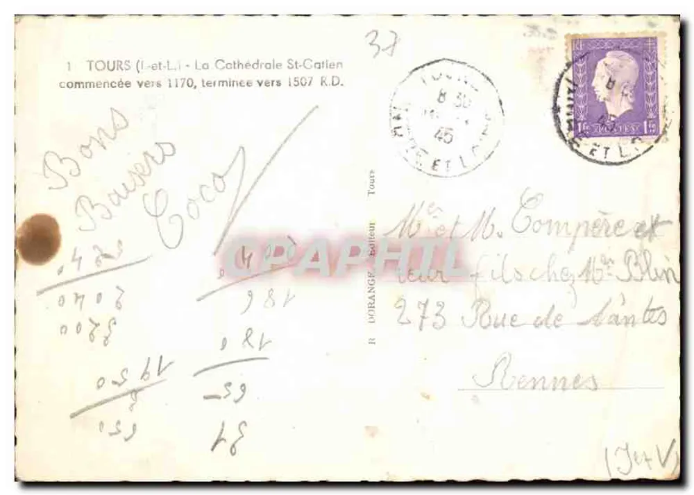 Tours — Kathedrale Saint-Gatien — Verlag R. DORANGE - Rückseite