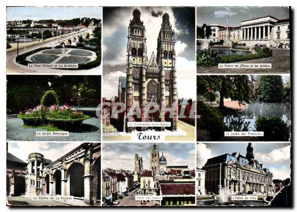 Tours — Panoramablick mit der Kathedrale, dem Wilsonbrücke, dem Gerichtsgebäude und anderen Sehenswürdigkeiten — Éditions Gaby, n°39 - Vorderseite