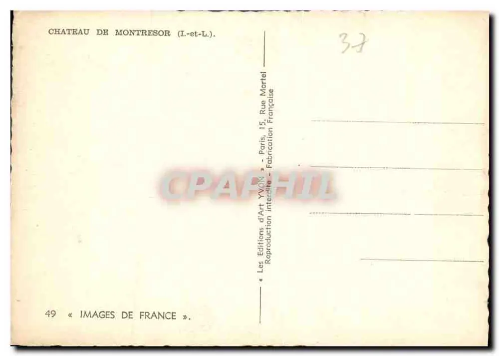 Castelo de Montresor (I.-e-Lu.) — vista sobre o lago — Les Éditions d'Art YVON, Paris - Verso