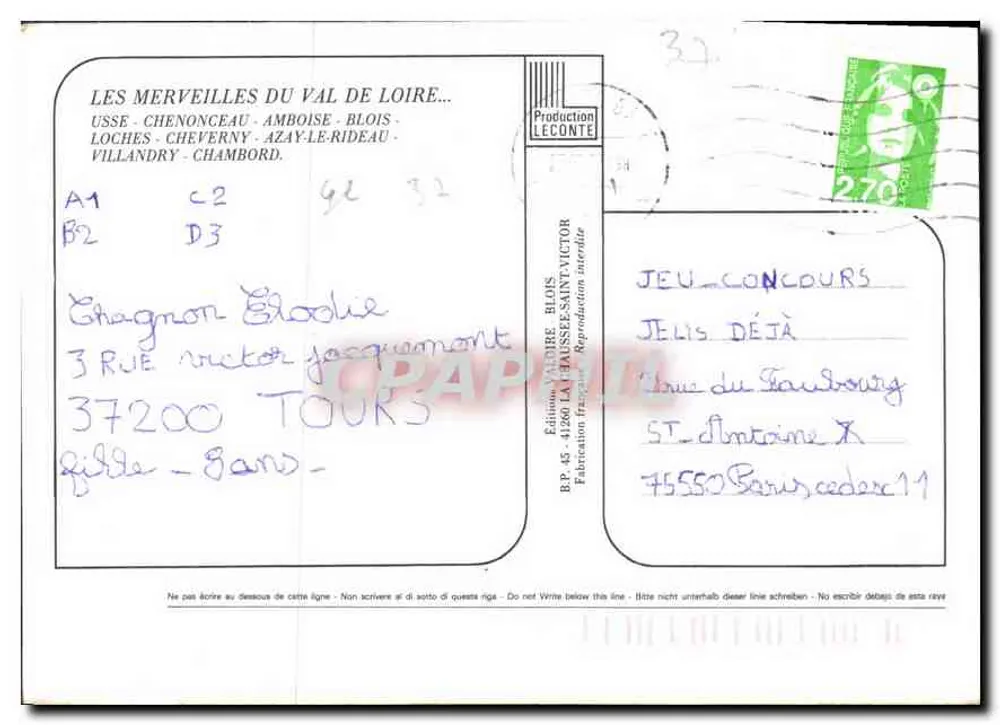 Castelos da Loire — Édition Leconte, n°45 - Verso