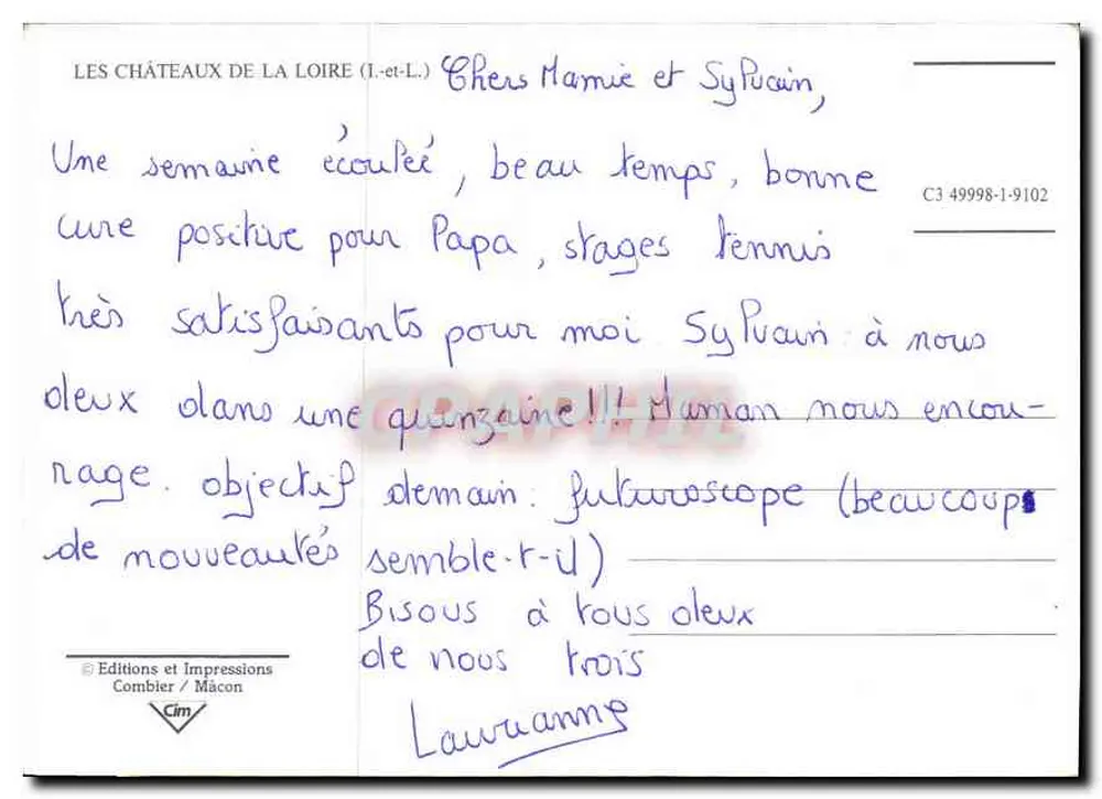 Os Castelos da Loire — Edições e Impressões Combier / Mâcon, n° C3 49998-1-9102 - Verso