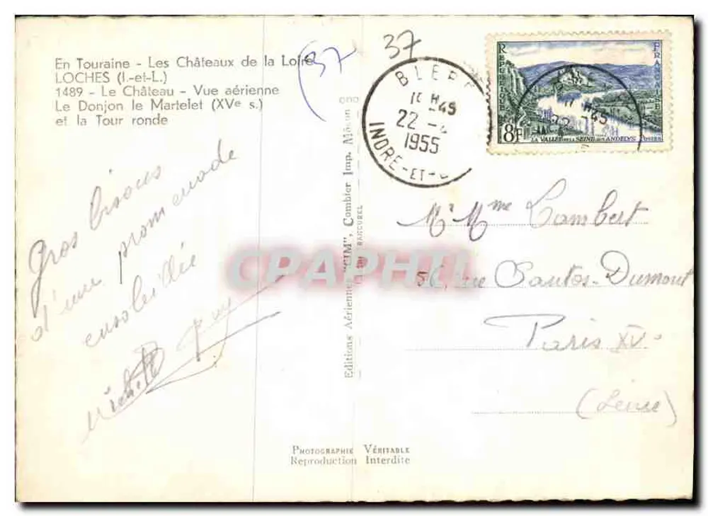 Loches (Indre-et-Loire) — Il Donjon e la Torre Ronda — Vista aerea — Edizioni Aeriene Jump, Combier - Verso