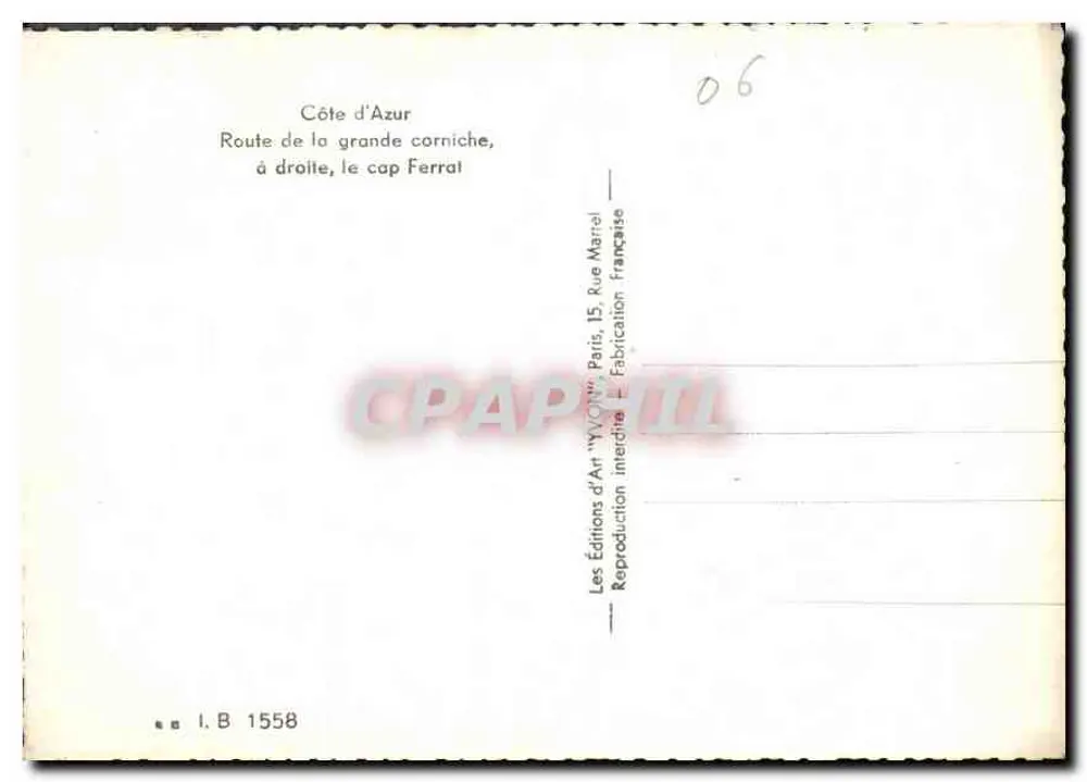 Côte d'Azur — Route de la grande corniche, rechts, Cap Ferrat — Yvon, Nr. 1558 - Rückseite