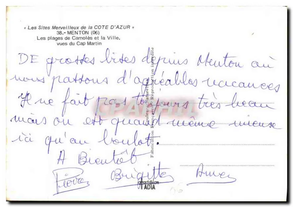 Die Strände von Carnolès und die Stadt, Ansichten vom Cap Martin — Menton (06) — ADIA - Rückseite