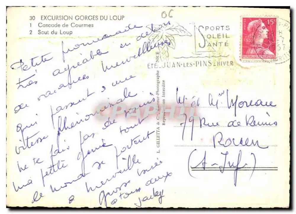 Cachoeira de Courmes — Saout du Loup — L. Gilletta & Cie, fotógrafos, Juan-les-Pins - Verso