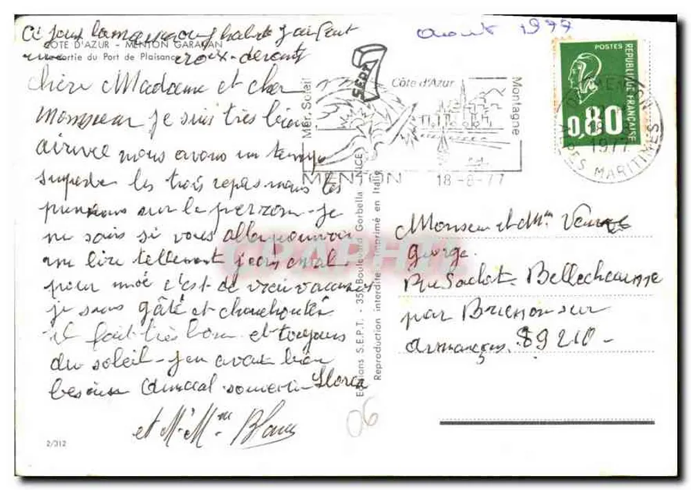 Porto de Menton — vista do porto e das colinas — Editor S.E.P.T. n°2/312 - Verso