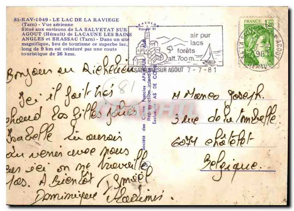 Lac Raviège — vista aérea — Société des Cartes Postales AS de Cœur - Verso