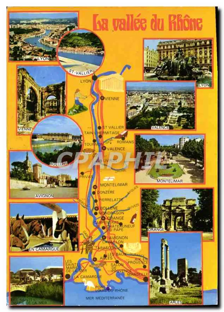 A vales do Ródano — Carta postal turística com mapa e fotos — Impressor Combier - Frente