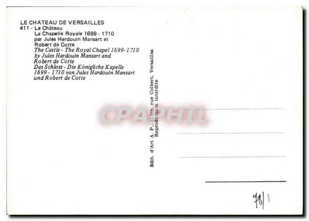 A Capela Real — Castelo de Versailles — editor A.P. 411 - Verso