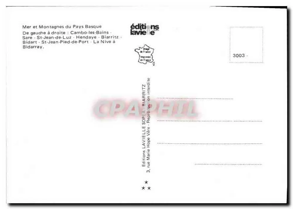 Mar e montanhas do País Basco — Éditions Lavieille, série 3003 - Verso