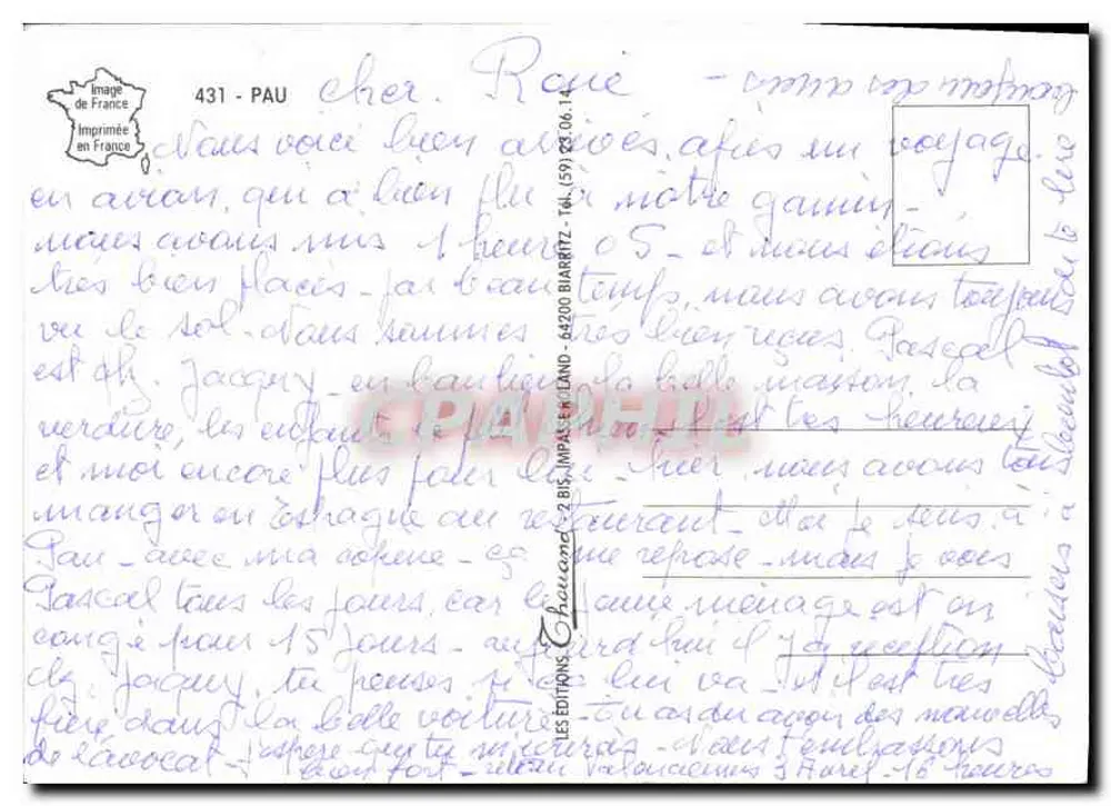 Pau — O Castelo, a Palmeraie, o Palácio das Pirineus, o Cassino — Edições Chouand - Verso